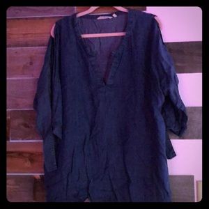 Denim cold shoulder top